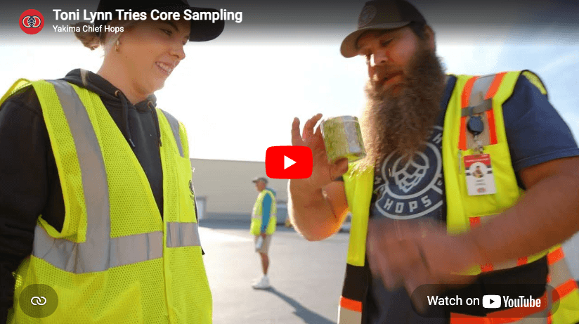 Video thumbnail of YCH employees with man holding a small container of hops