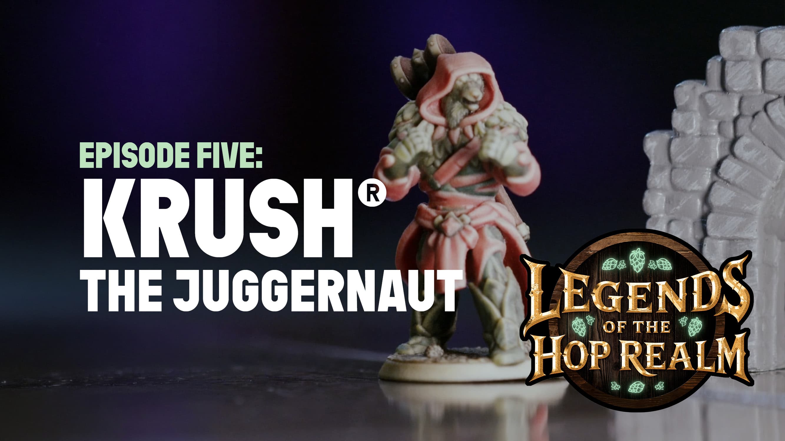 Legends of the Hop Realm Logo with episode name listed over image of character