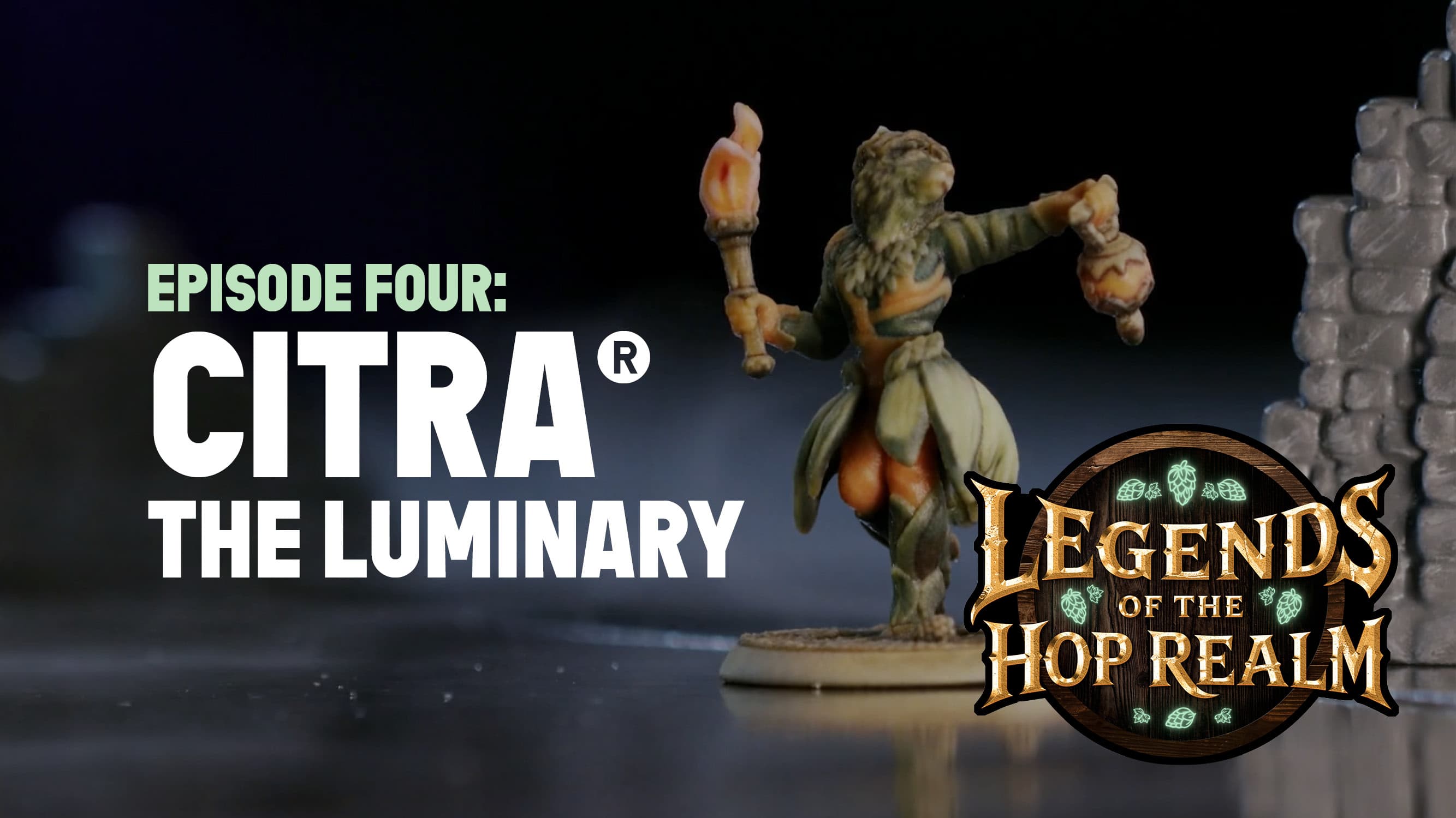 Legends of the Hop Realm Logo with episode name listed over image of character