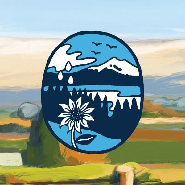 icône représentant le ciel, les montagnes, l'eau et les arbres
