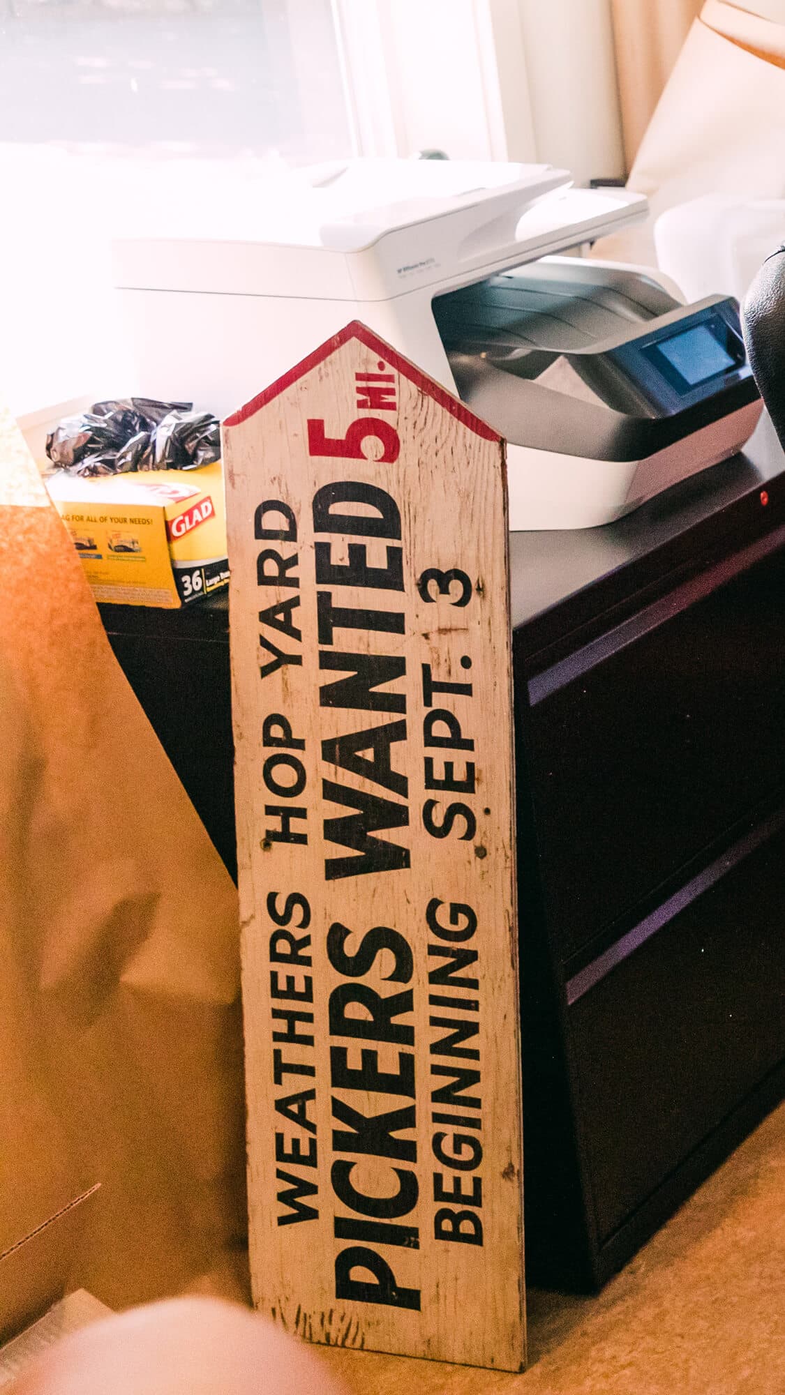 Image of an old hop pickers wanted sign