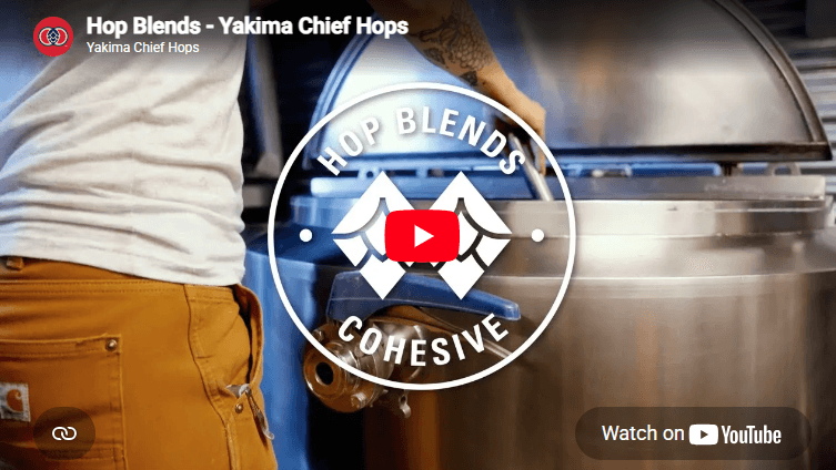 man over a large silver container with hop blends logo in the center of image