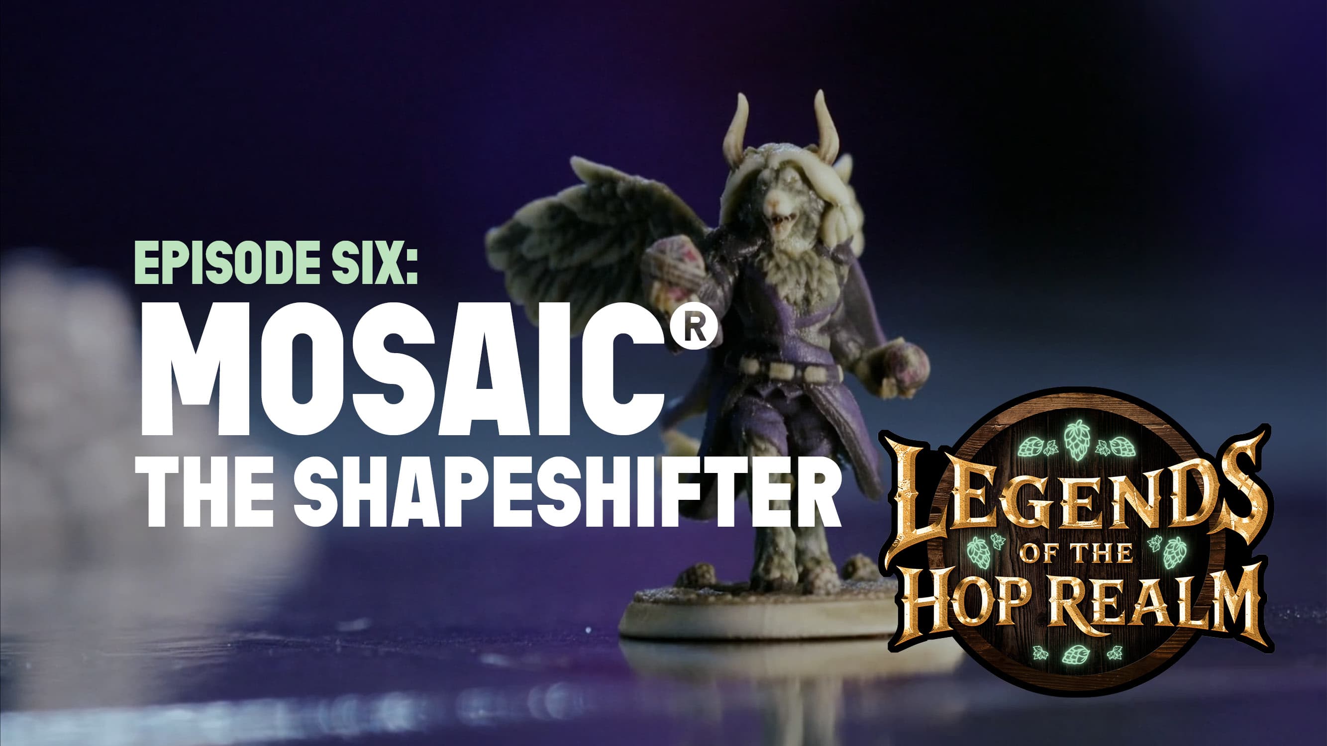 Legends of the Hop Realm Logo with episode name listed over image of character