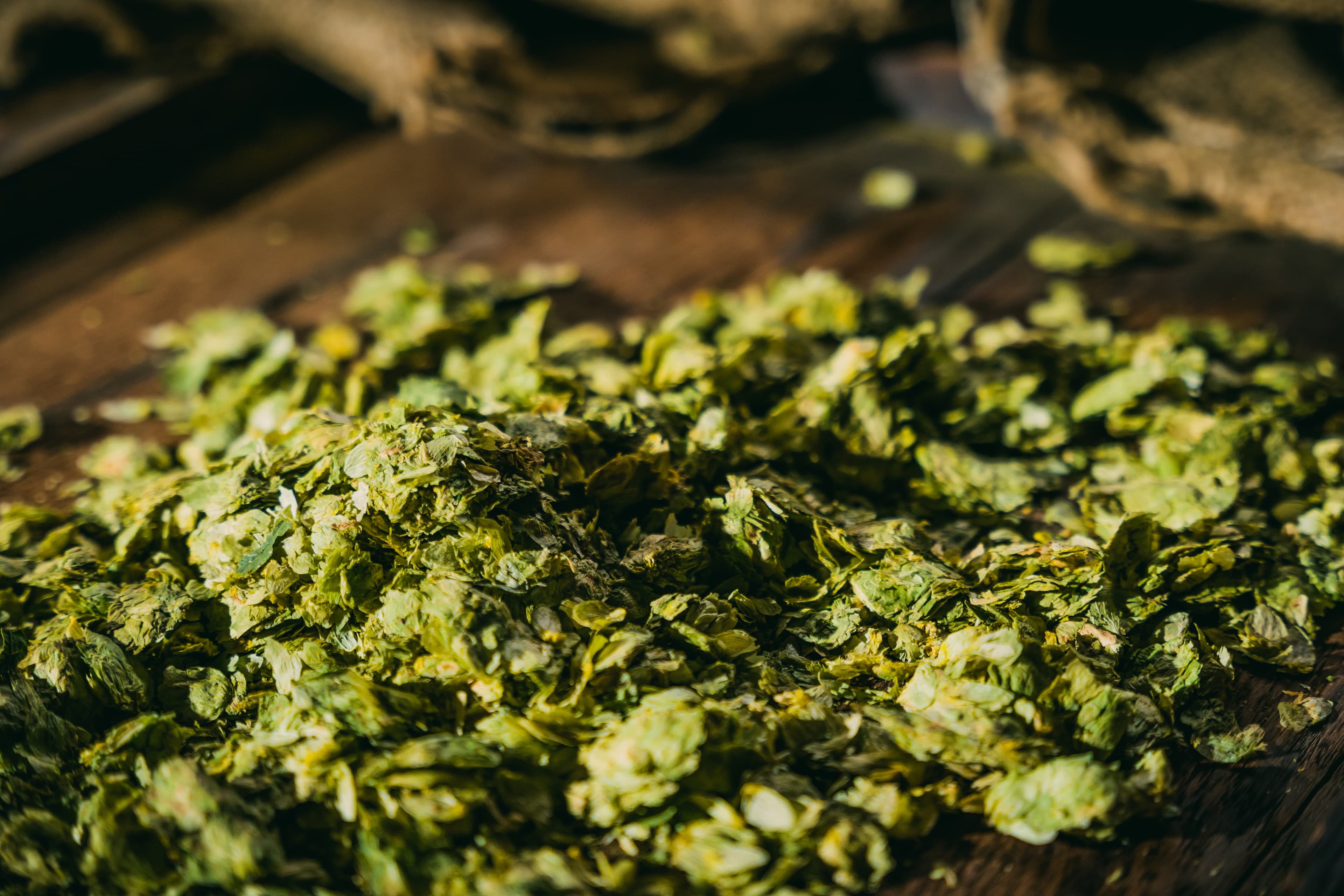 Whole leaf hops on a table